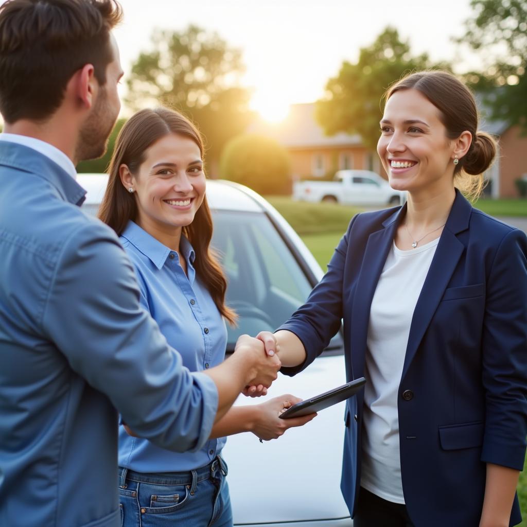 Satisfied Customer Shaking Hands with Auto Counselor