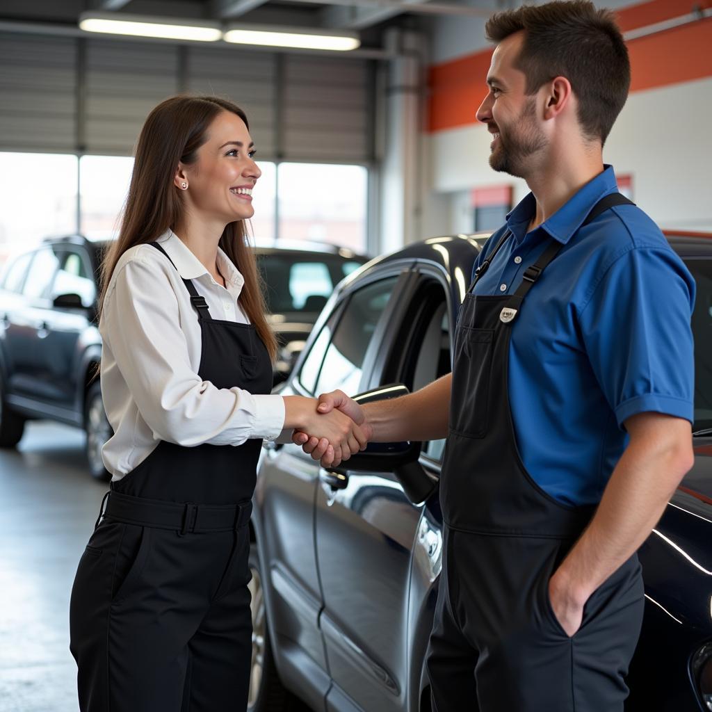 Satisfied Customer Picking Up Car