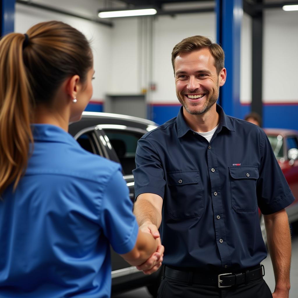 Satisfied Customer Picking Up Car from Destin Auto Repair Shop