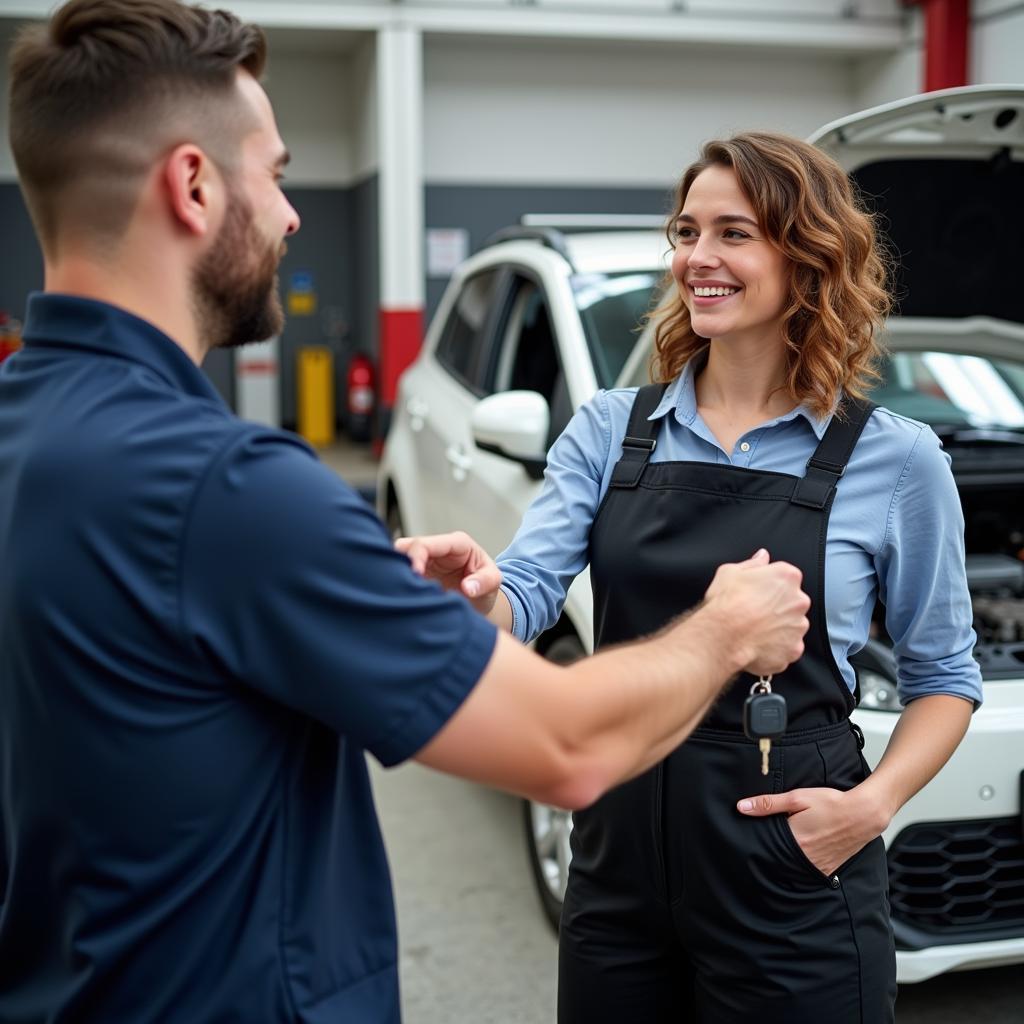 Satisfied customer receiving their car back after service at an auto shop in Citrus Heights