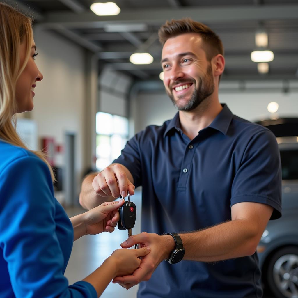 Satisfied Customer Receiving Car Keys After Service