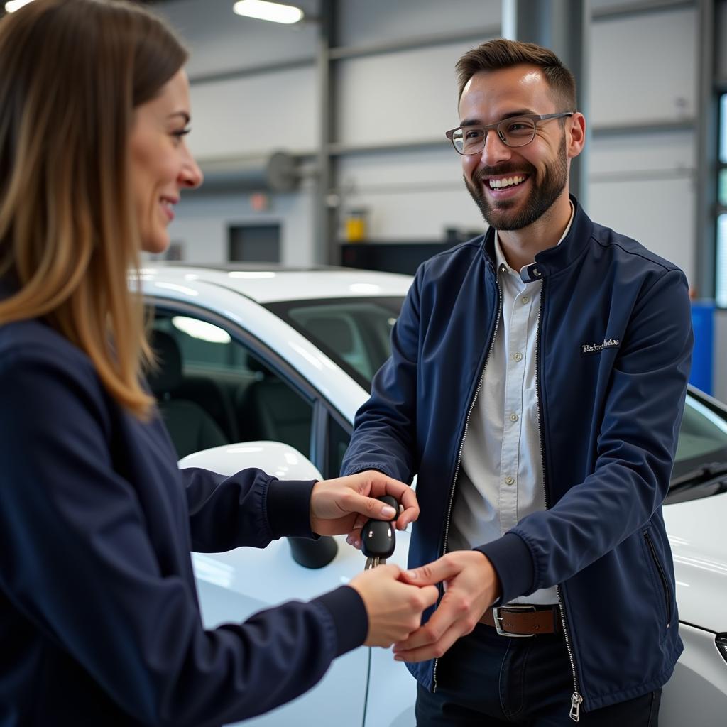 Satisfied Customer Receiving Repaired Car