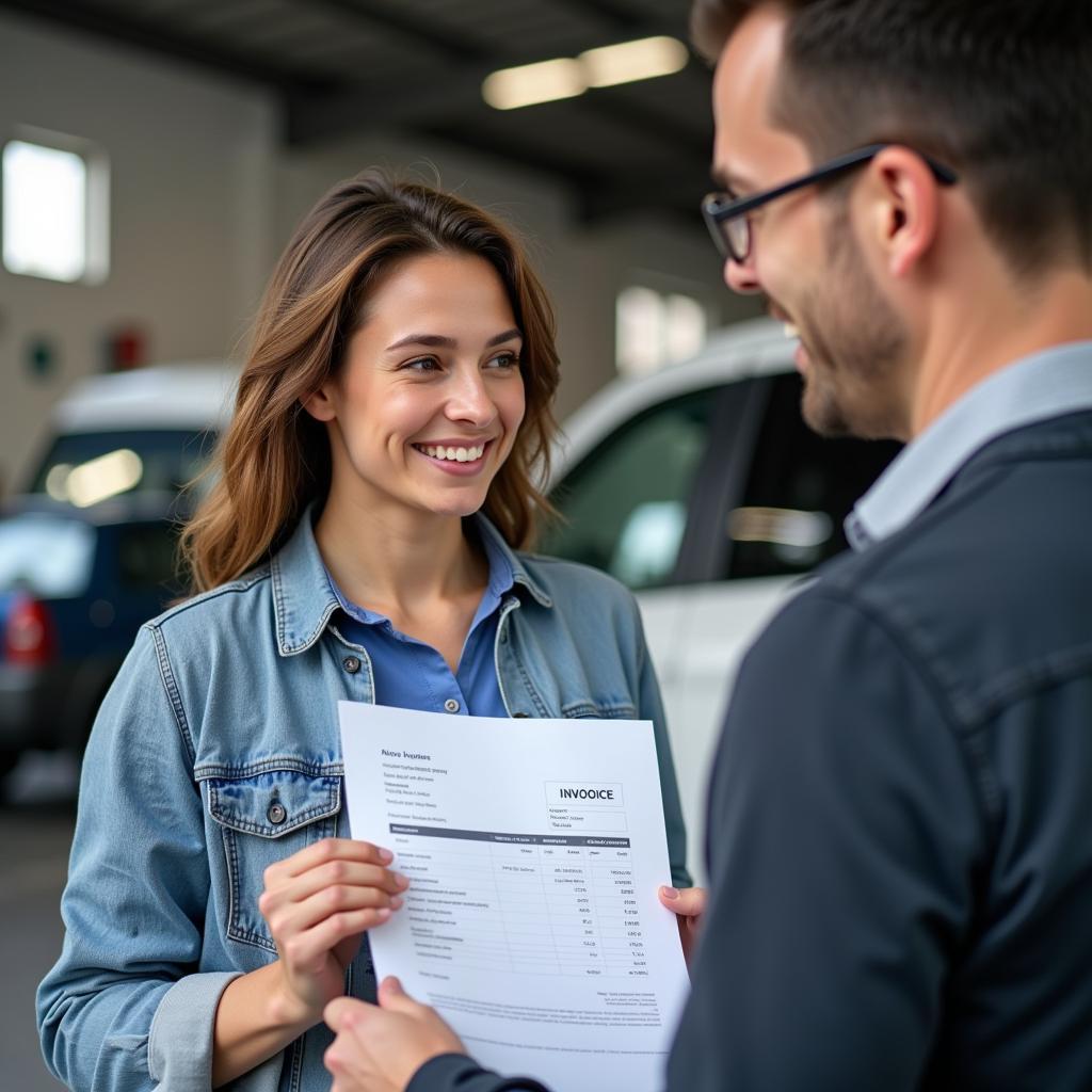 Satisfied Customer Reviewing Auto Service Invoice