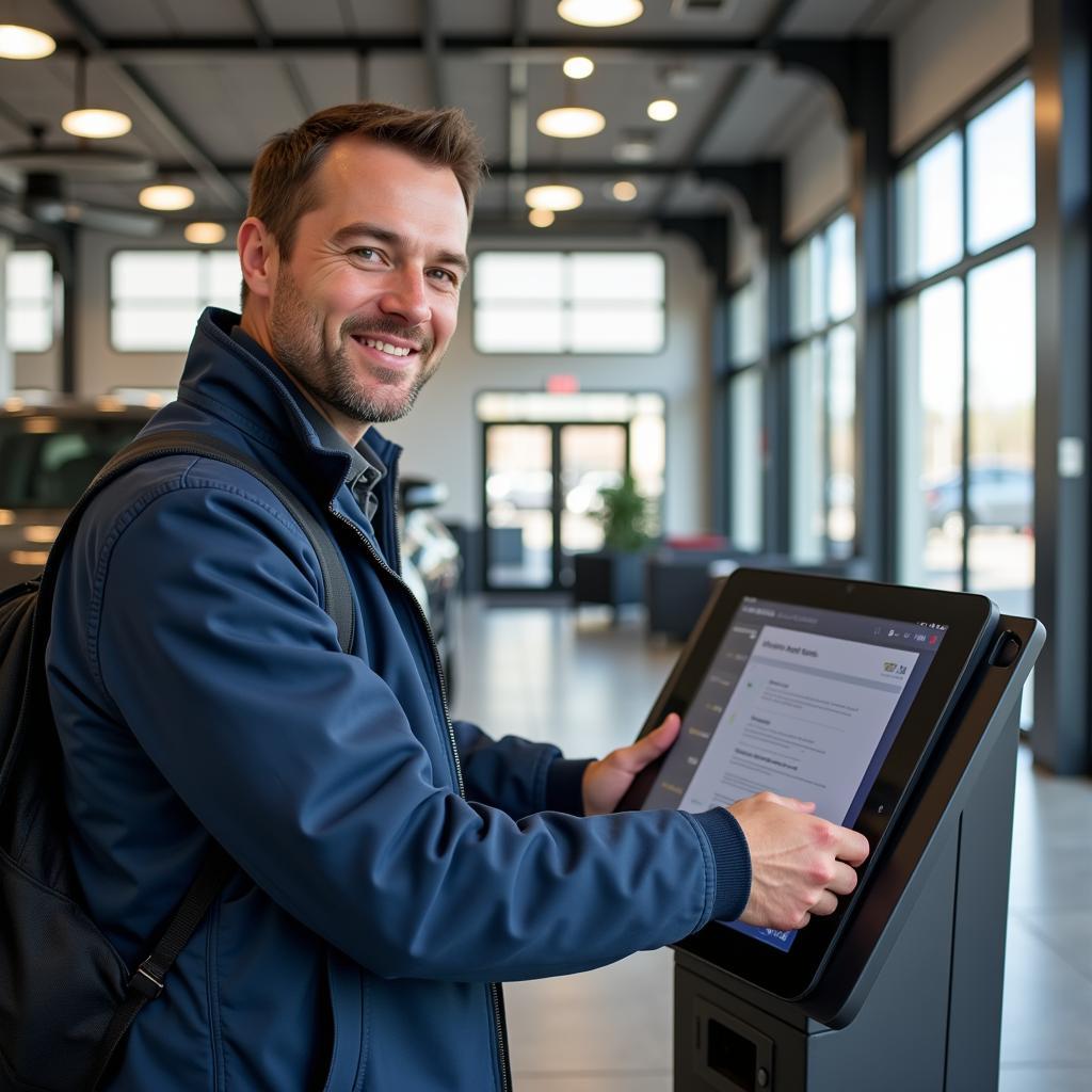 Satisfied Customer Using Auto Service Kiosk