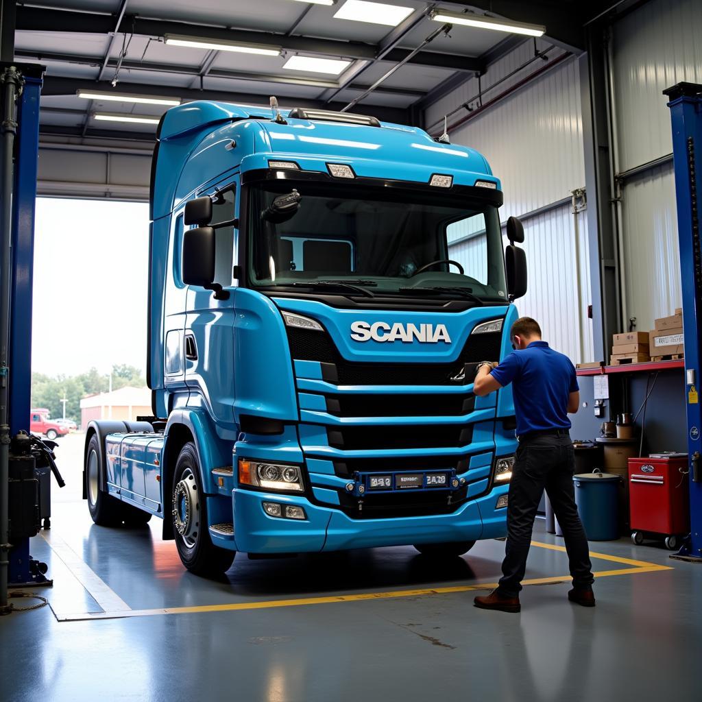 Scania Truck Undergoing Routine Maintenance