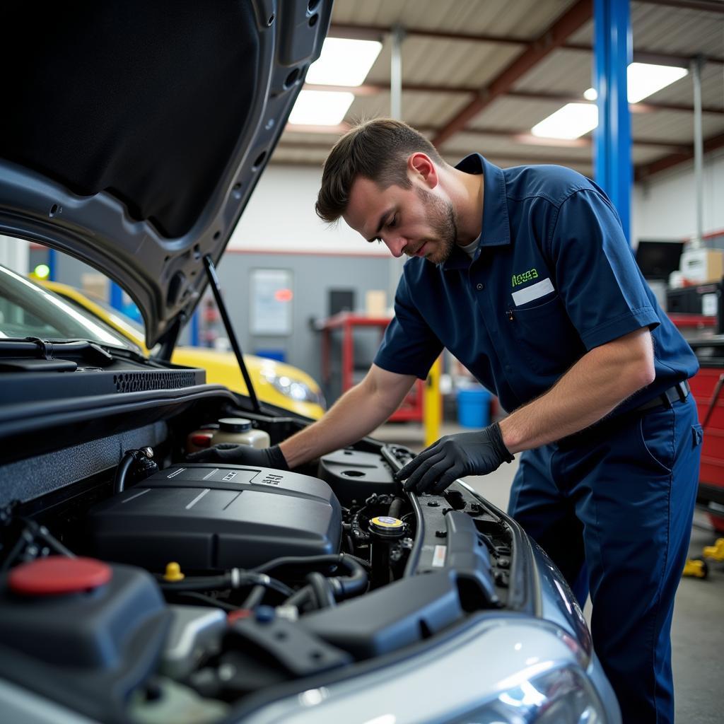 Schertz Auto Service Center Technician Working on a Car