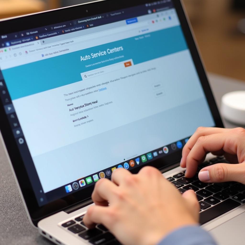 Person using a laptop to search for auto service centers open on Sunday