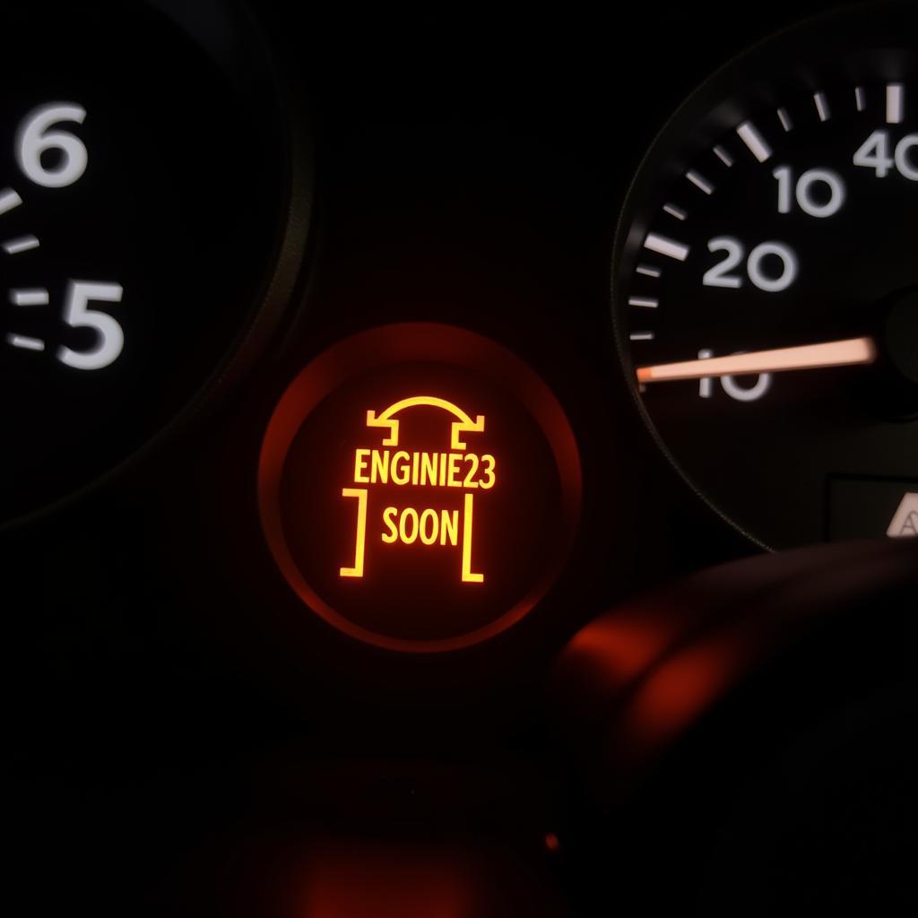 Service Engine Soon Light Illuminated on Car Dashboard