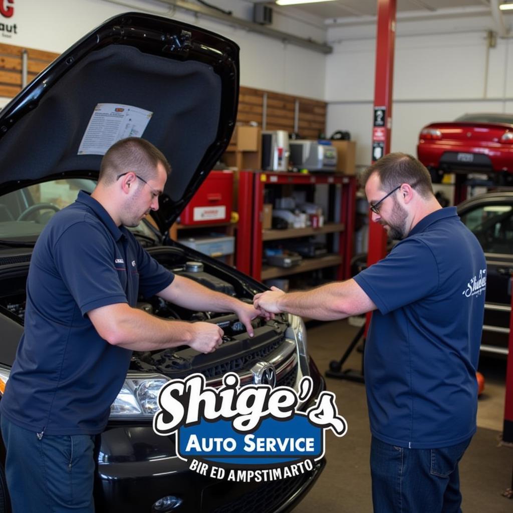 Shige's Auto Service Team Working on a Car