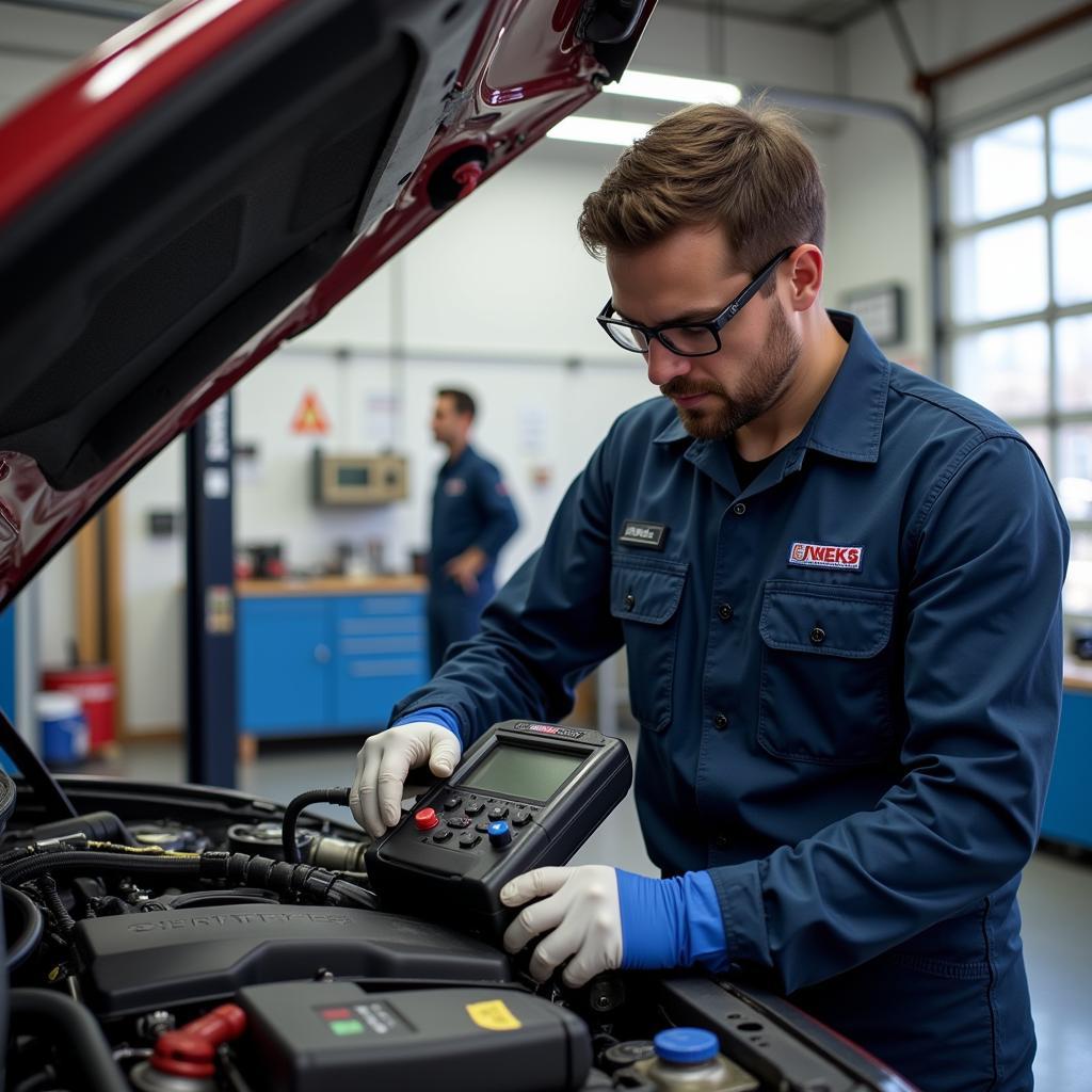 Sierra Auto Service Technician Performing Engine Diagnostics