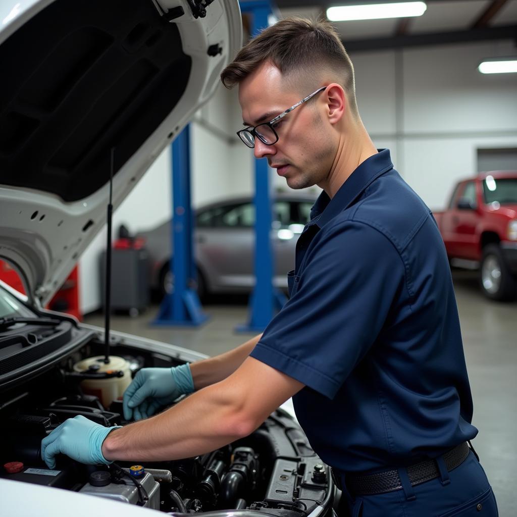 Skilled Technician Performing Engine Repair at Skycrest Auto Service