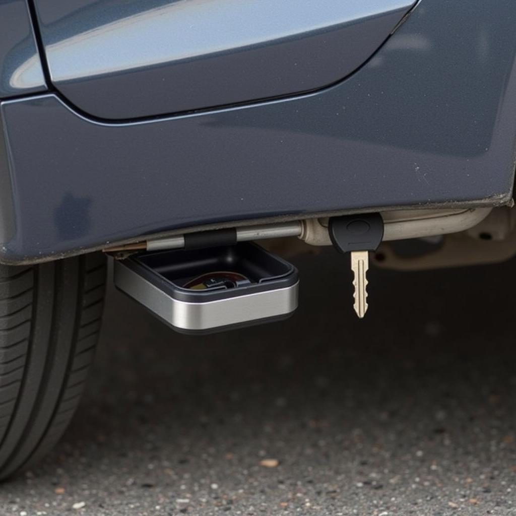 Spare Car Key Hidden in Magnetic Key Box Under Car