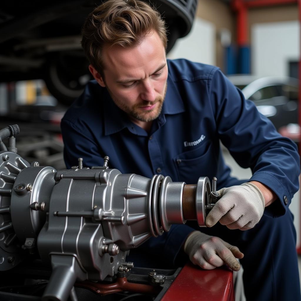 Specialist Working on Car Transmission Mount Martha