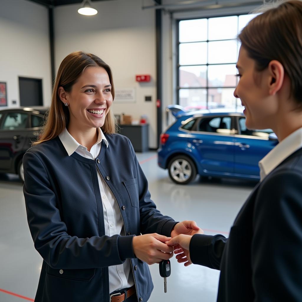 Satisfied Customer Receiving Car Keys after Service