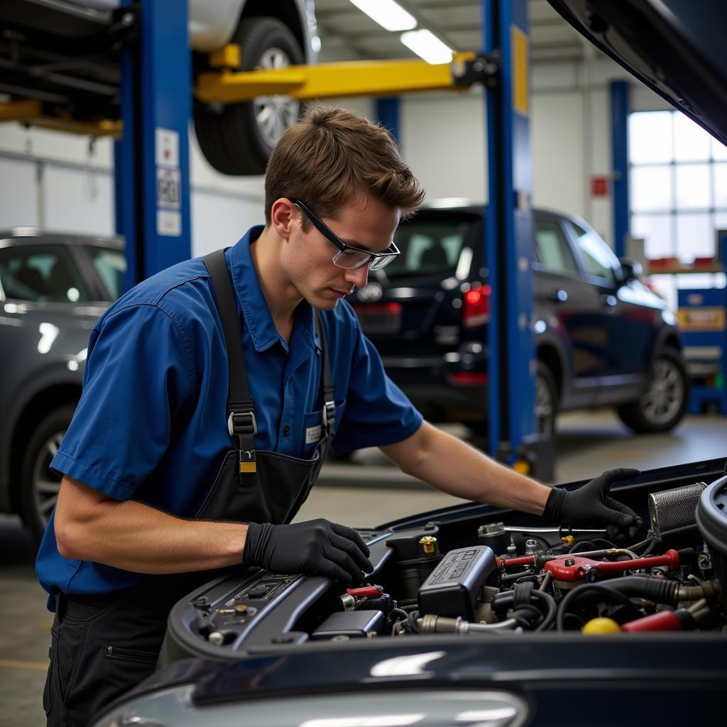 St Louis Auto Service Mechanic Working on a Car