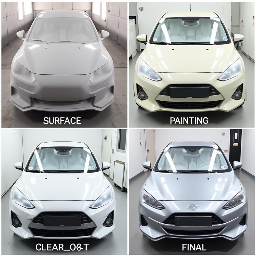 The stages of a professional auto painting job