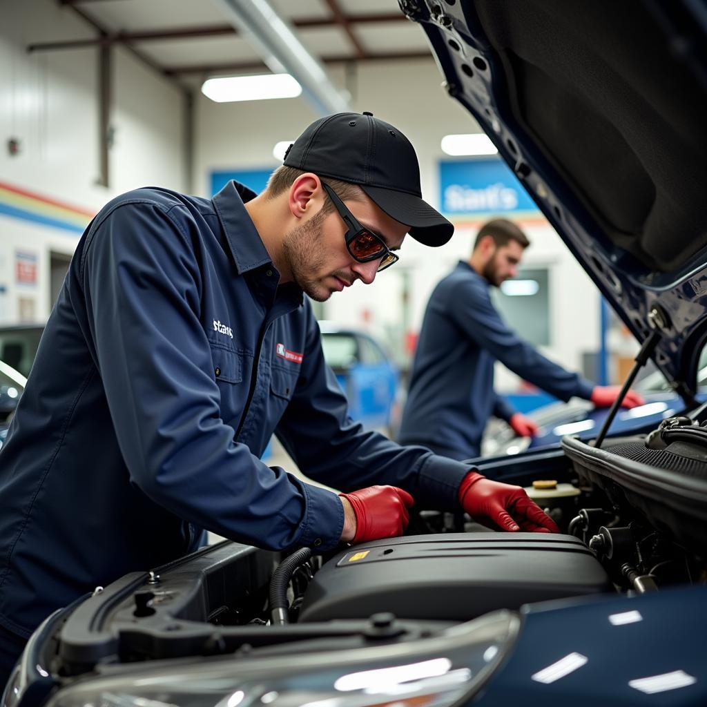 Mechanic working on a car engine at Stan's Auto Service Loveland CO