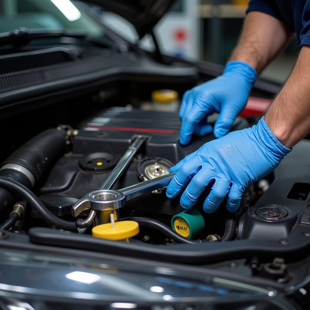 ASE Certified Auto Repair Technician Working on a Car Engine in Stockton