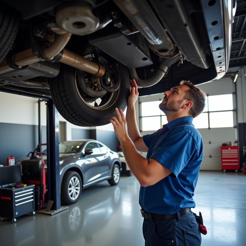 Mechanic Working on a Car in a Strongsville Auto Service Center