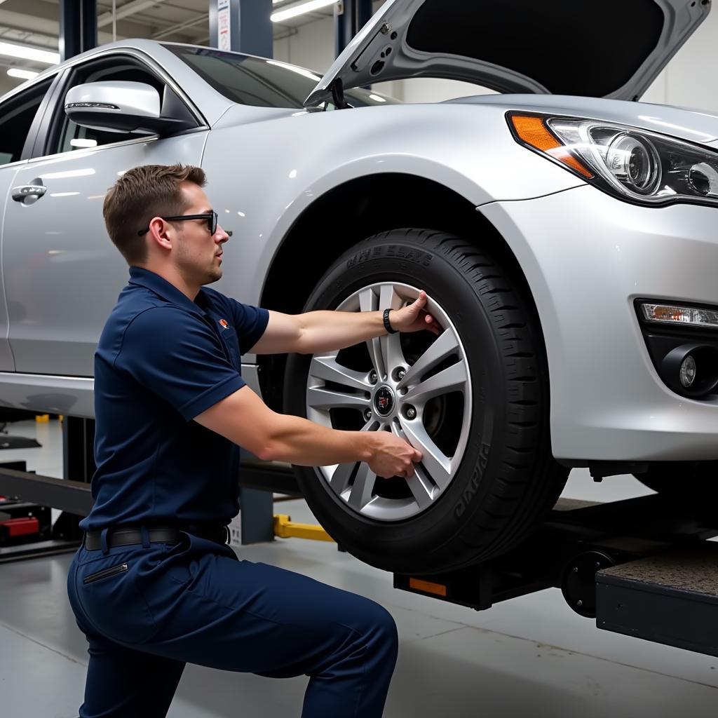 Technician Performing Tire Rotation at a Summit Tire and Auto Service