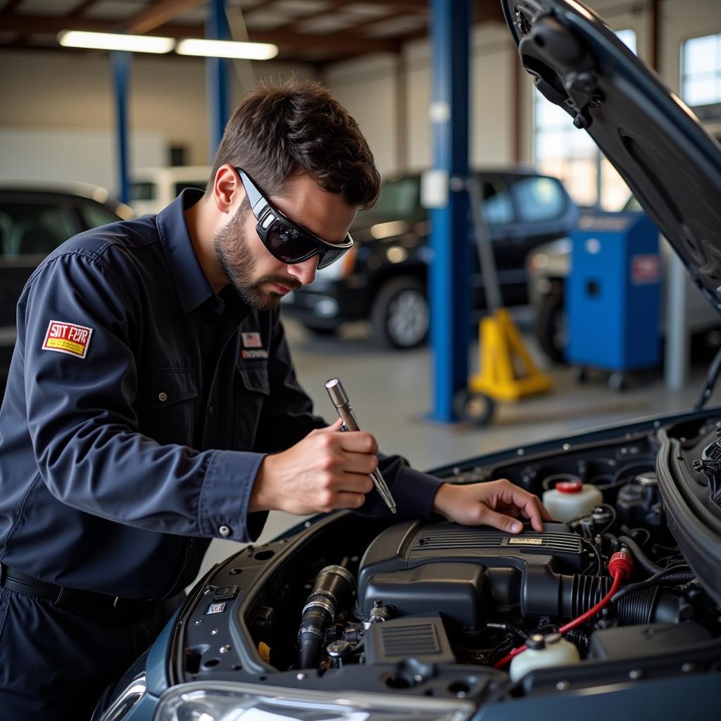 Mechanic Working on a Car at Sun Auto Service Atascocita