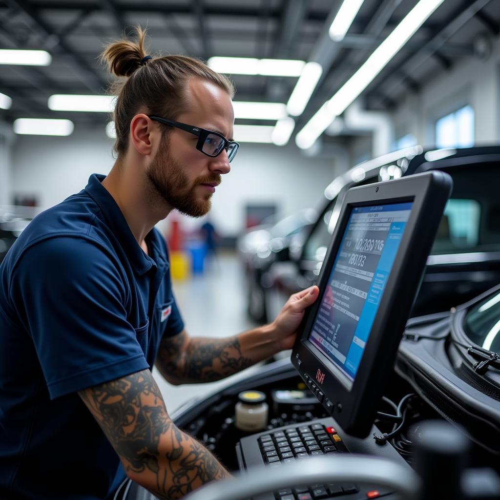 Mechanic working on a car in a Sunshine Coast auto service shop