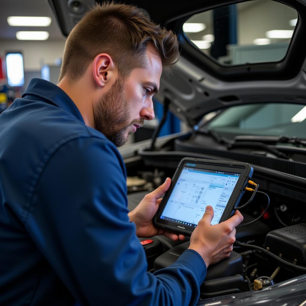 Mechanic Using Diagnostic Tools in Teays Valley