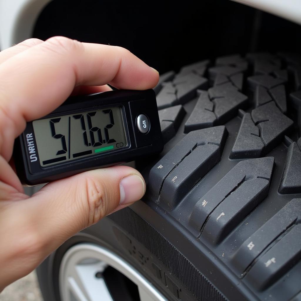 Technician Inspecting Tire Tread Depth