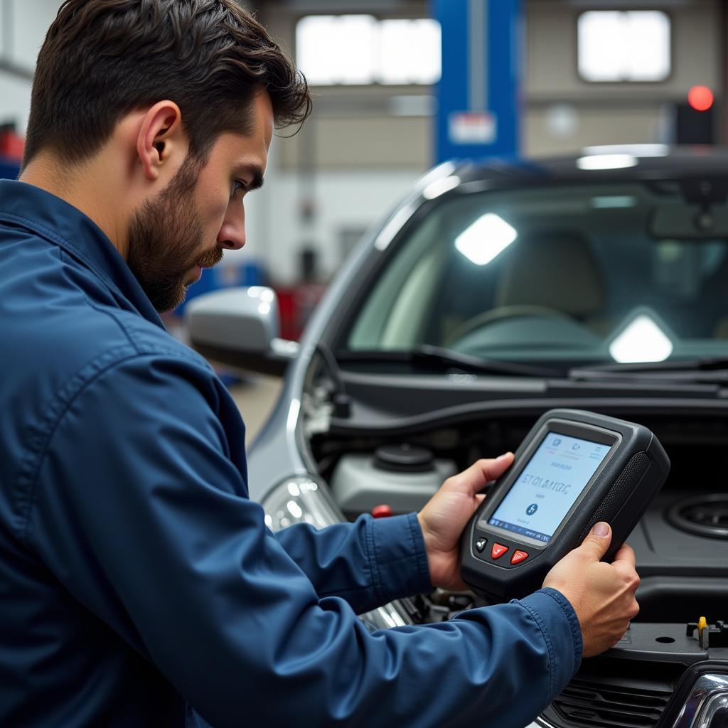 Technician Using a Diagnostic Scan Tool in a Norwich Auto Repair Shop