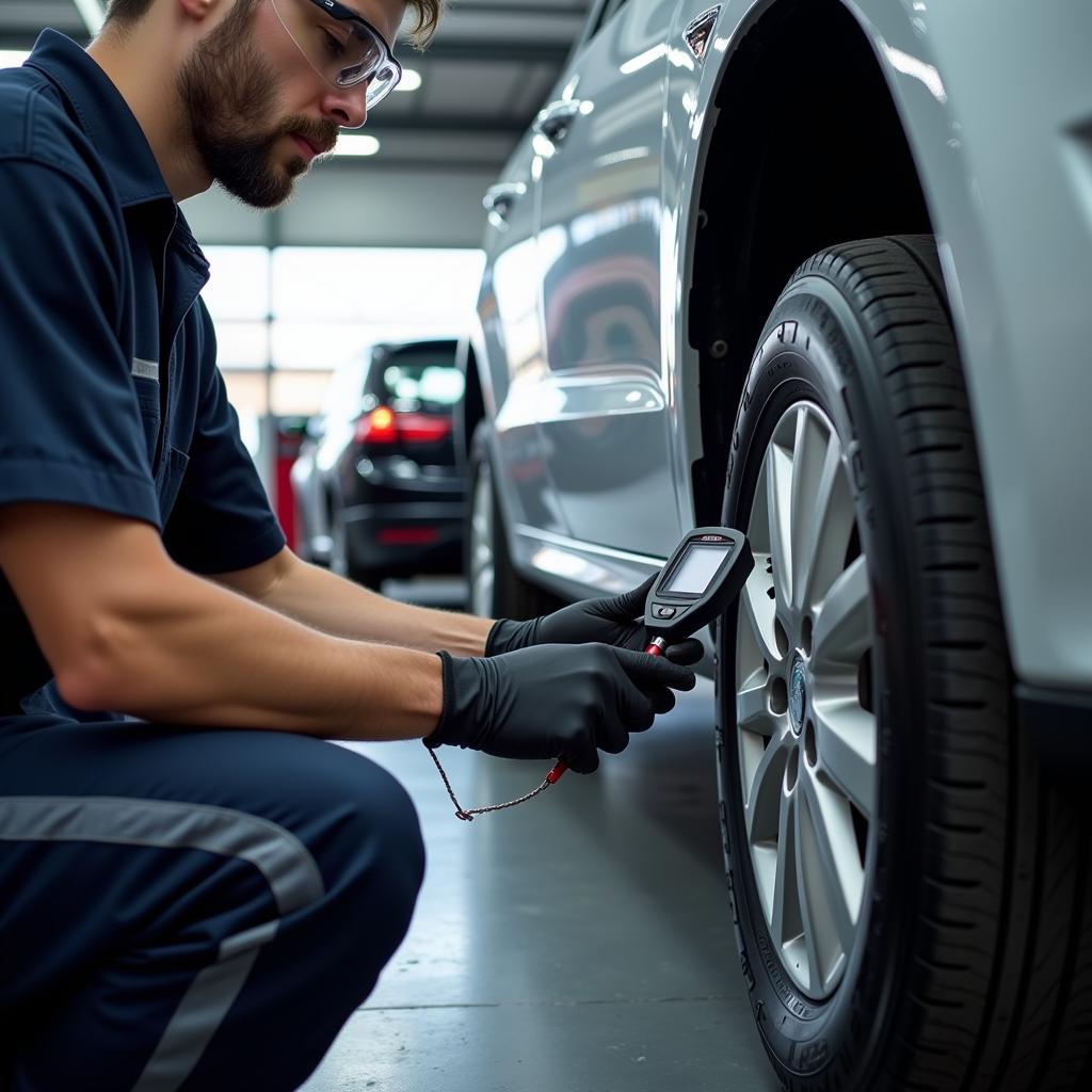 Checking Tire Pressure in Baneasa