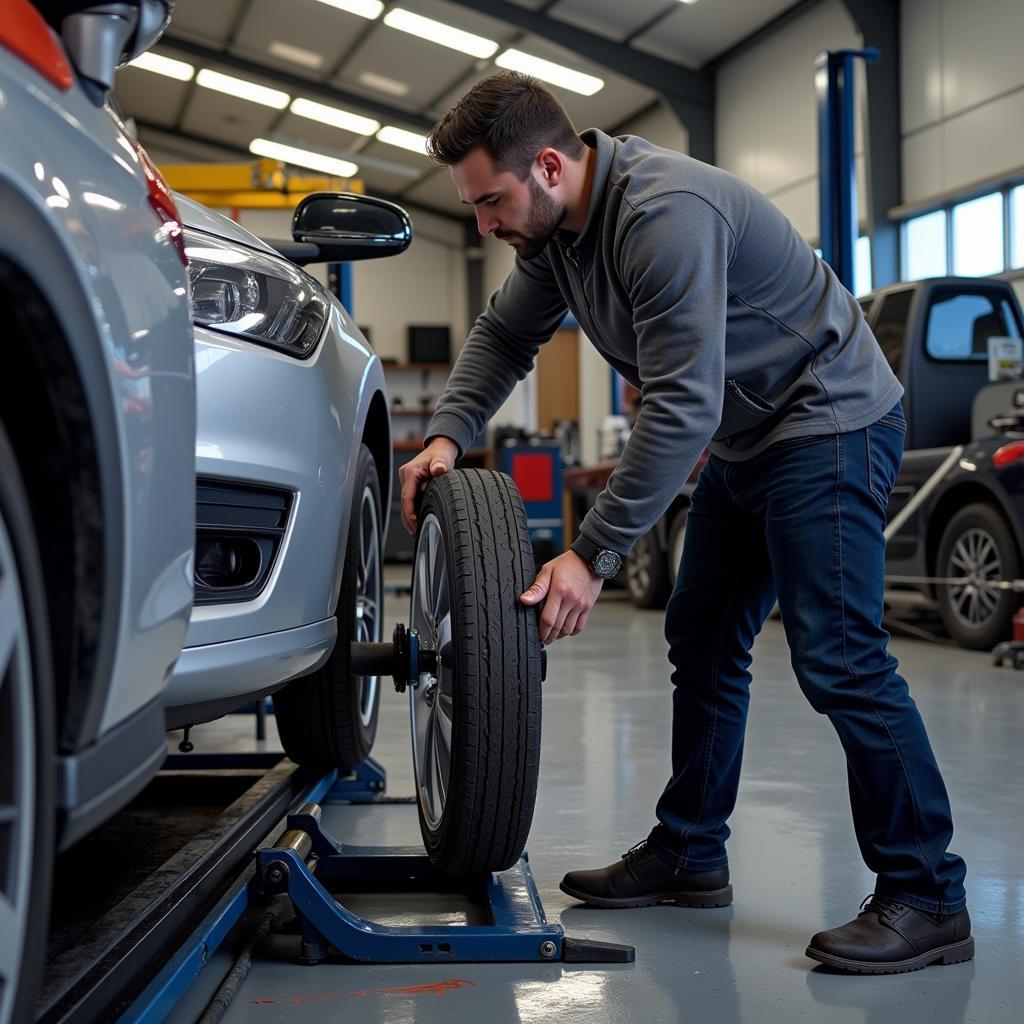 Tire Rotation and Balancing in Auto Repair Shop