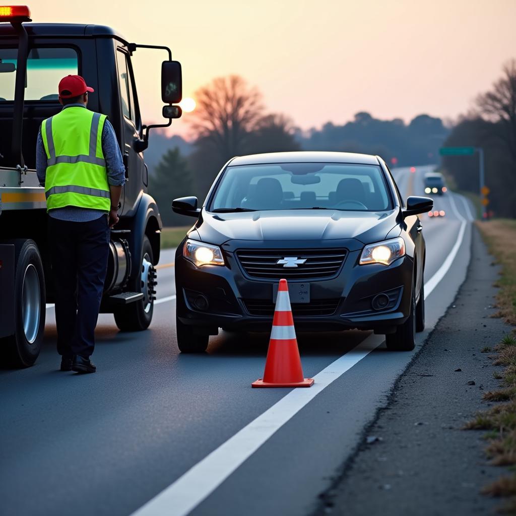 Tow Truck Assisting a Disabled Vehicle