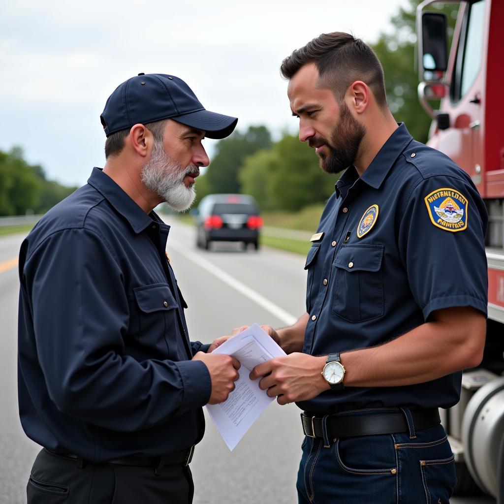 Tow Truck Driver Helping Customer