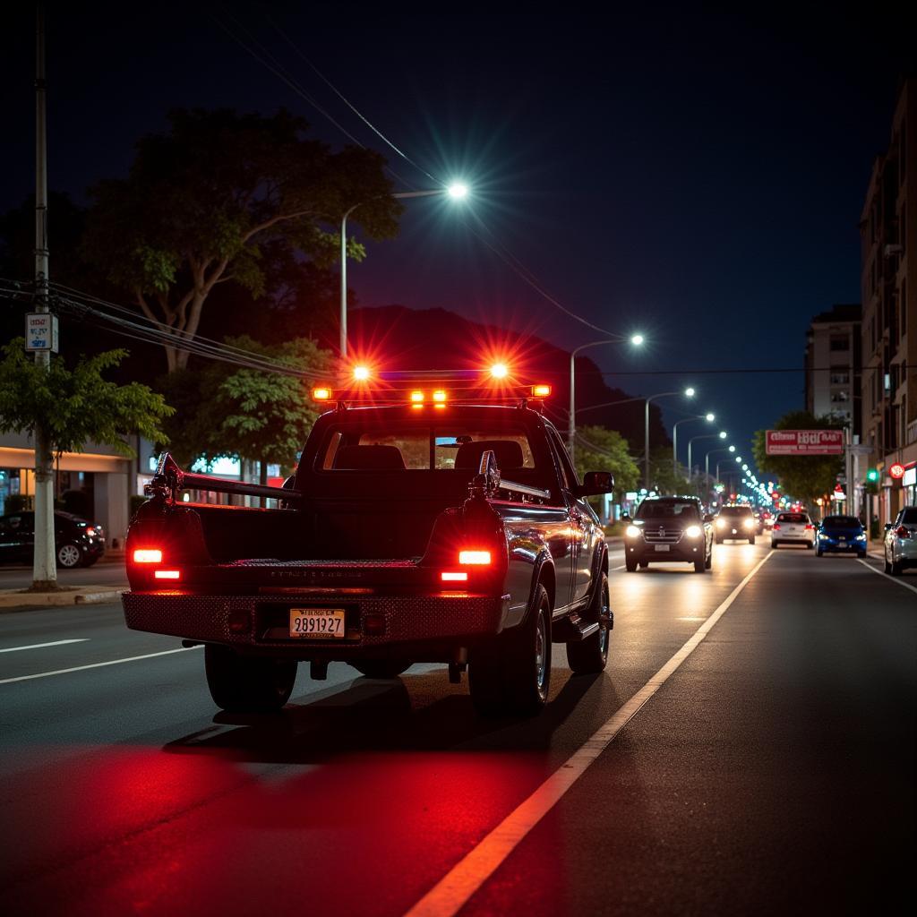 Tow Truck Responding to a Call in Honolulu at Night