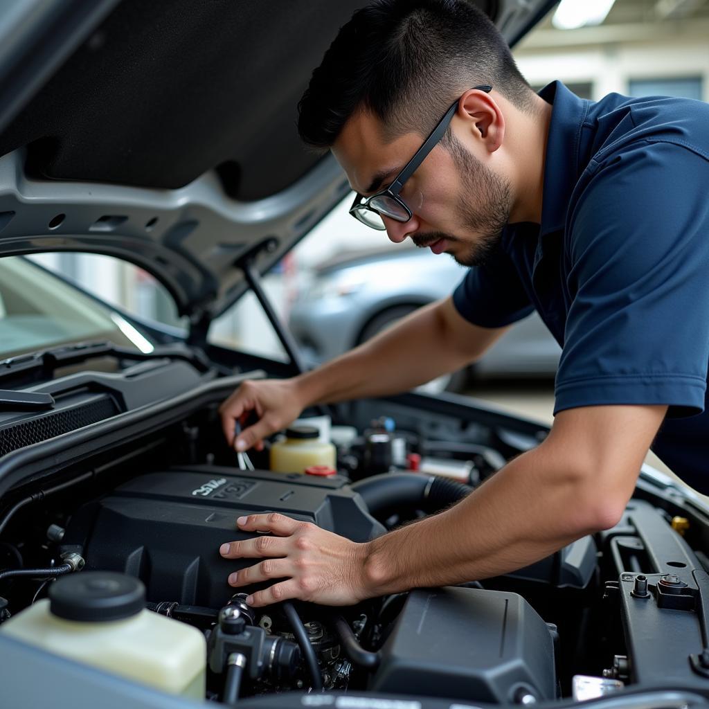 Toyota Certified Technician Working on Engine