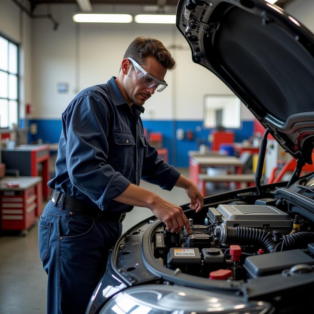 Mechanic Working on a Car in a Tracy Auto Service Center