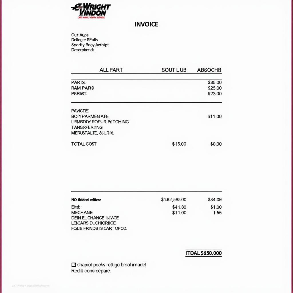 Example of a Transparent Auto Body Repair Invoice