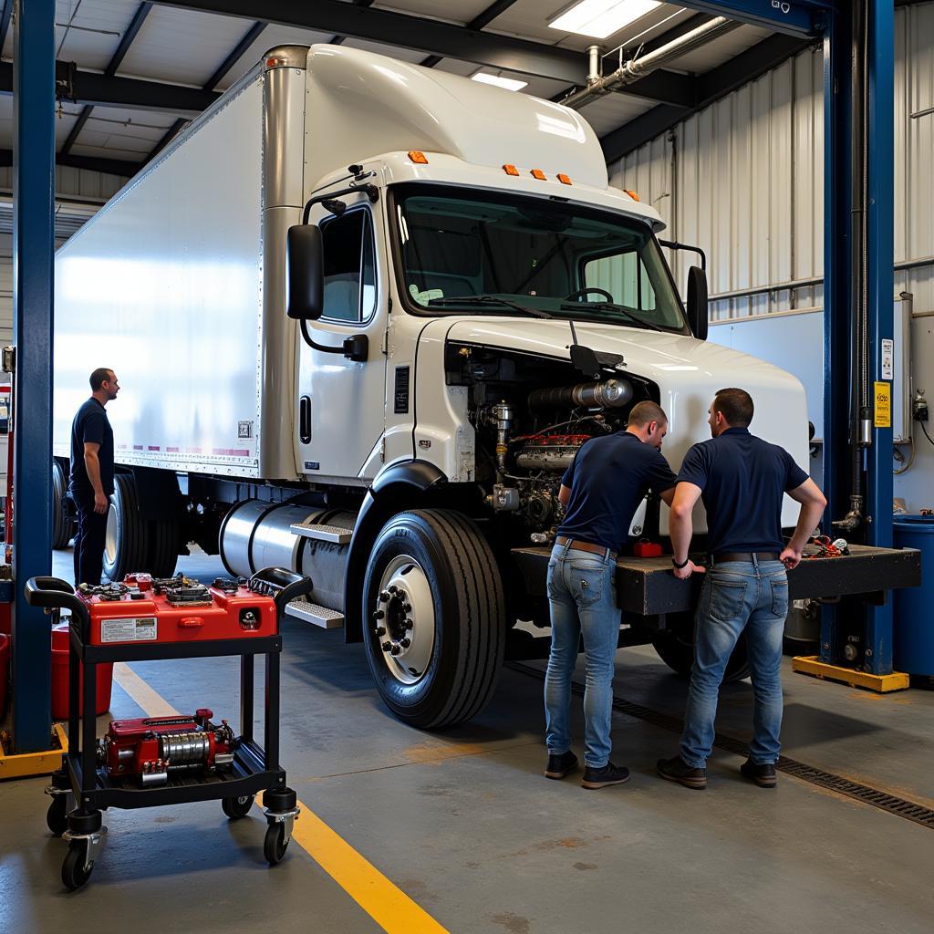 Transport Truck Undergoing Maintenance