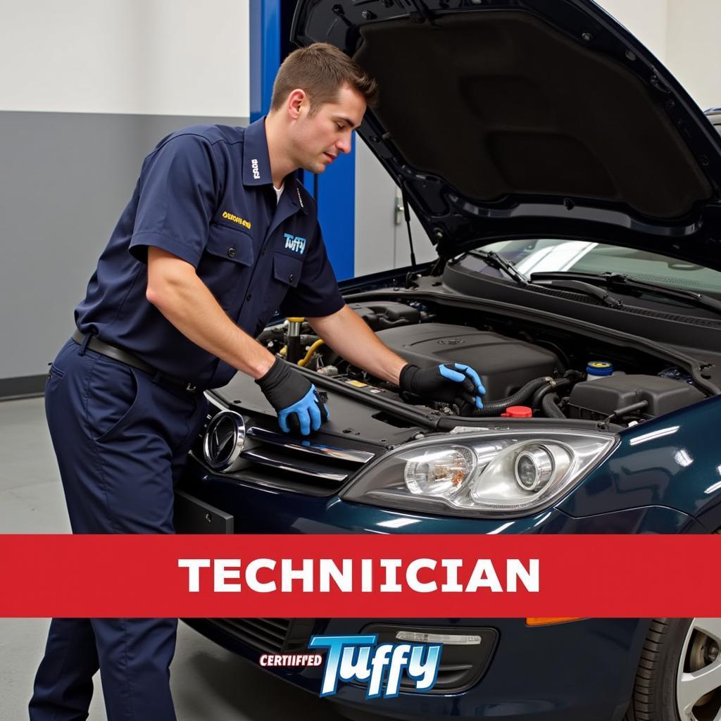 Certified Tuffy Technician Performing Car Maintenance