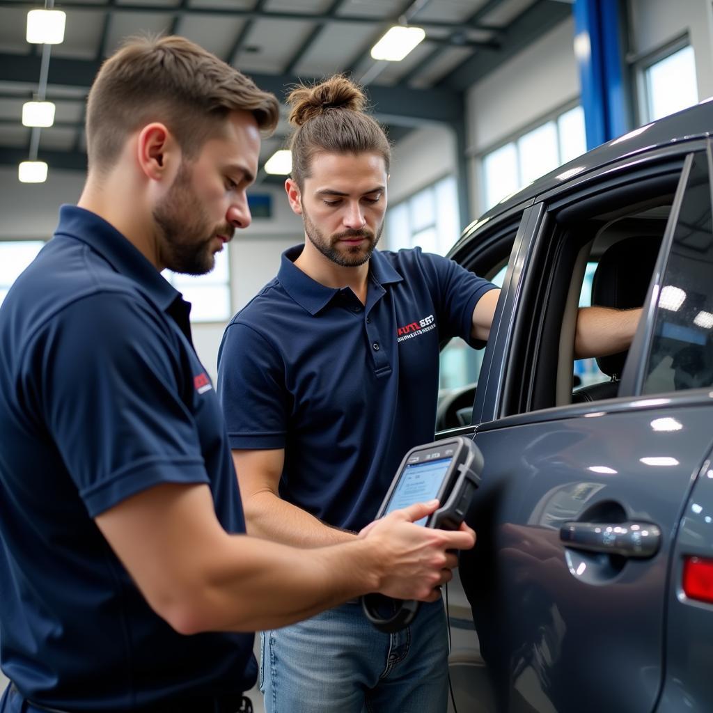 Certified Technicians Working on a Car