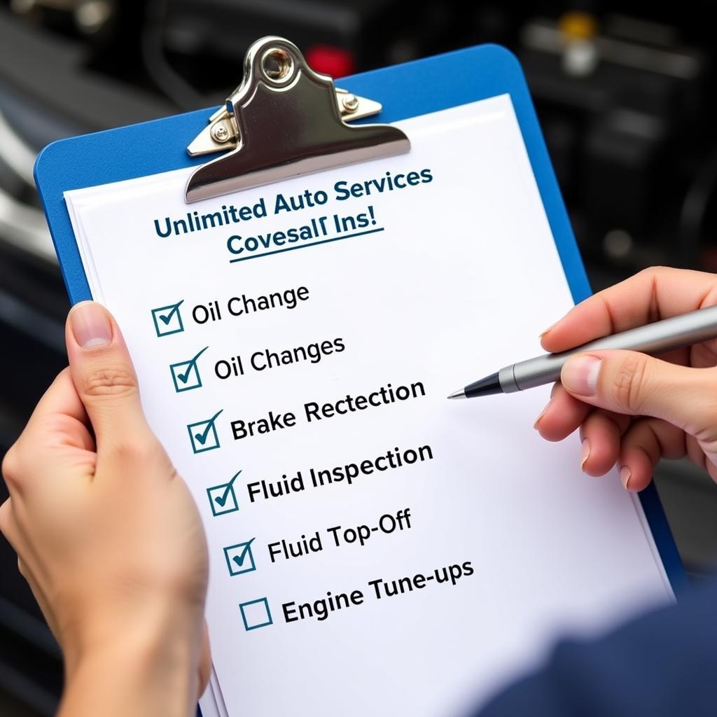 Unlimited Auto Service Maintenance Checklist Example