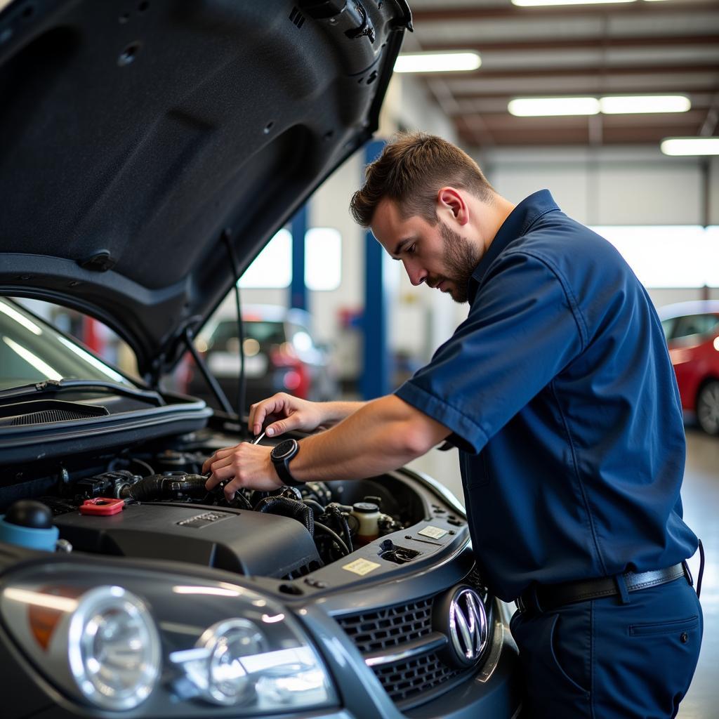 Mechanic Working on a Car in Utica Auto Service Center