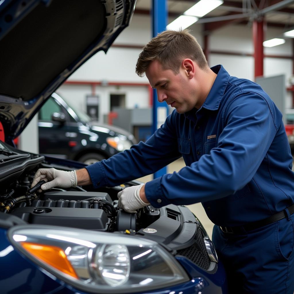 Vernon auto service center technician working on a car engine