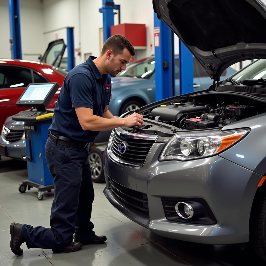 Mechanic working on a car engine in a Vineland, NJ auto repair shop