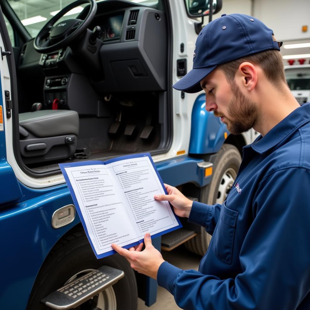 Volvo Routine Maintenance Checklist Being Reviewed