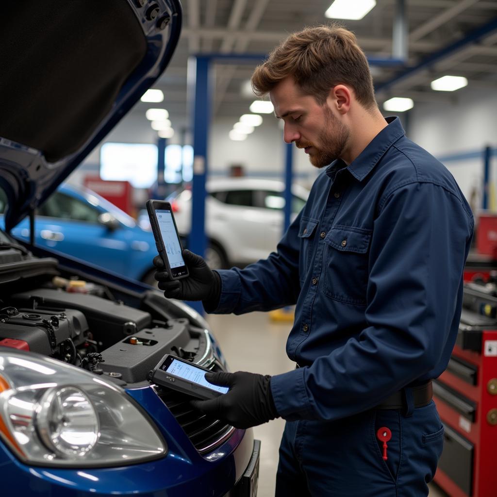 Experienced Auto Mechanic Performing Diagnostics on a Car in Warrington