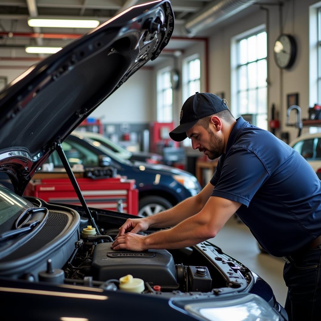 Mechanic working on a car in a Watertown WI auto service shop