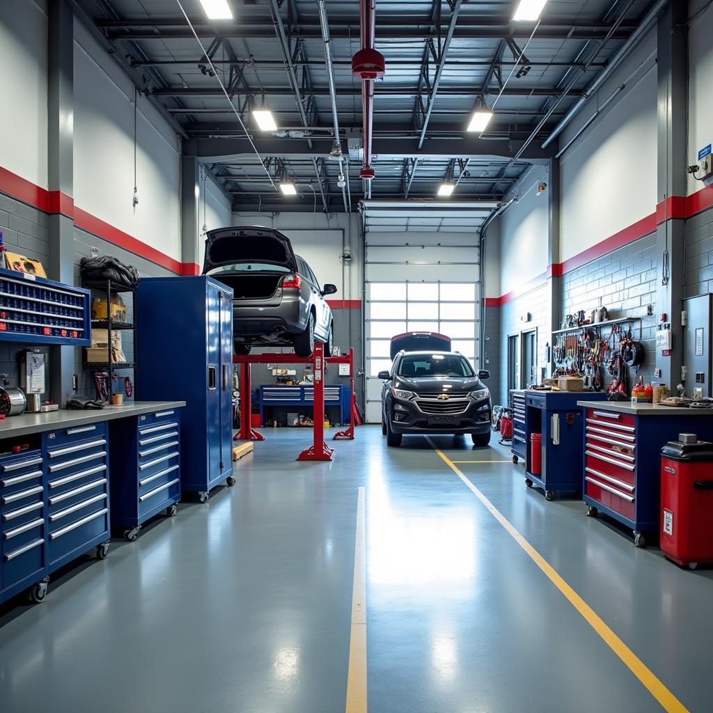 Well-Equipped Auto Service Bay with Tools