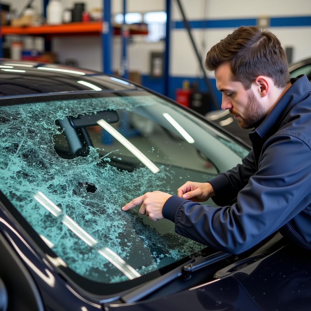 Windshield Replacement Process in a Car Repair Shop