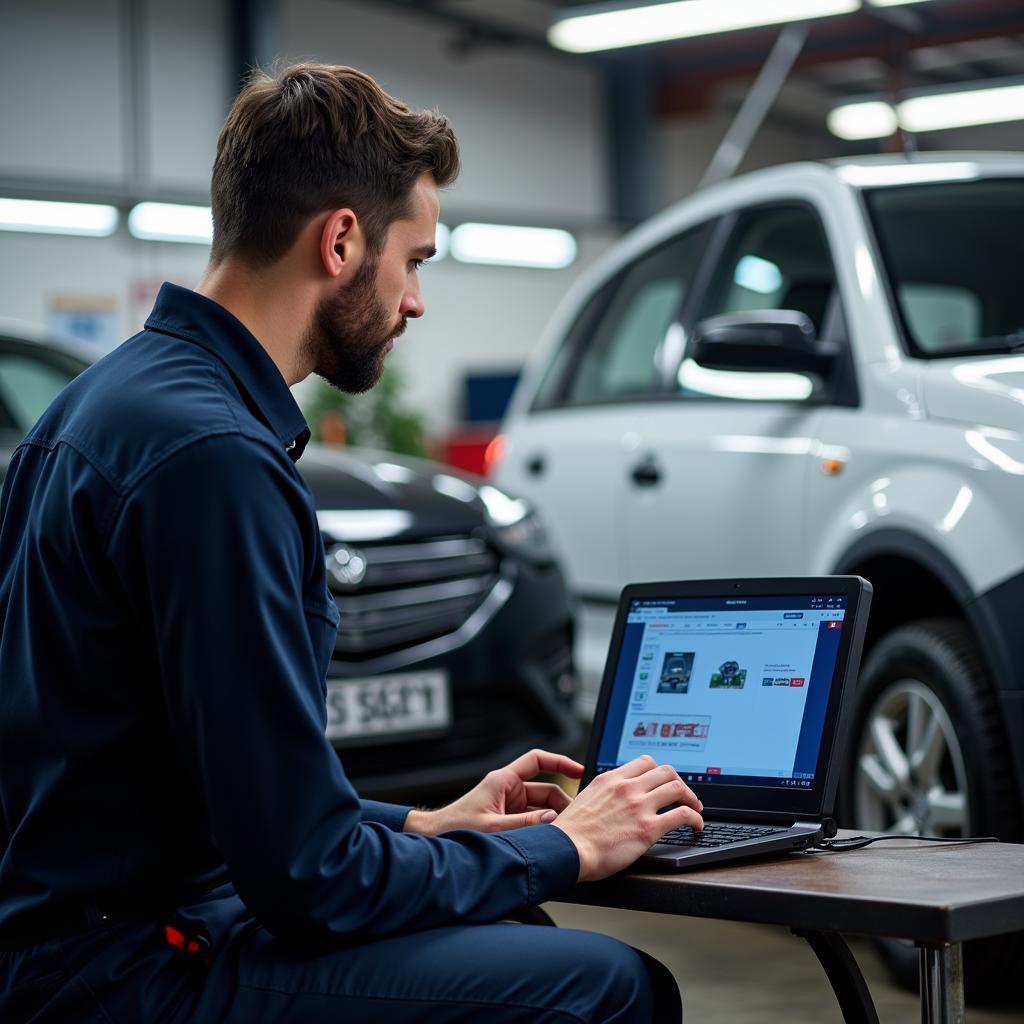 Modern diagnostic equipment in use at a Witmer auto service center